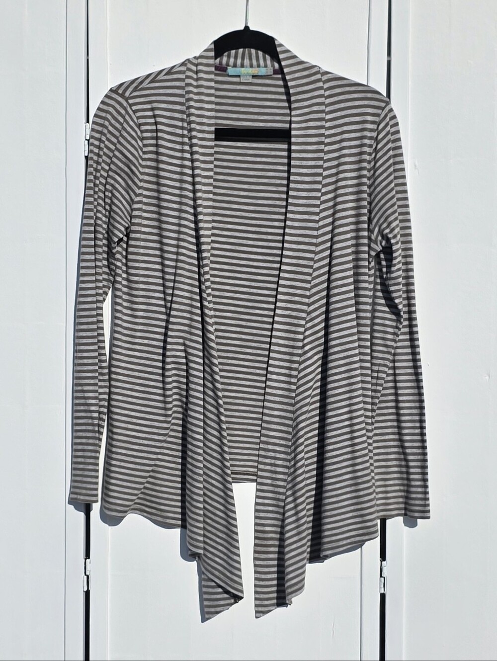 Boden Striped Open-Front Women's Cardigan Sweater - Green/Grey Size 10